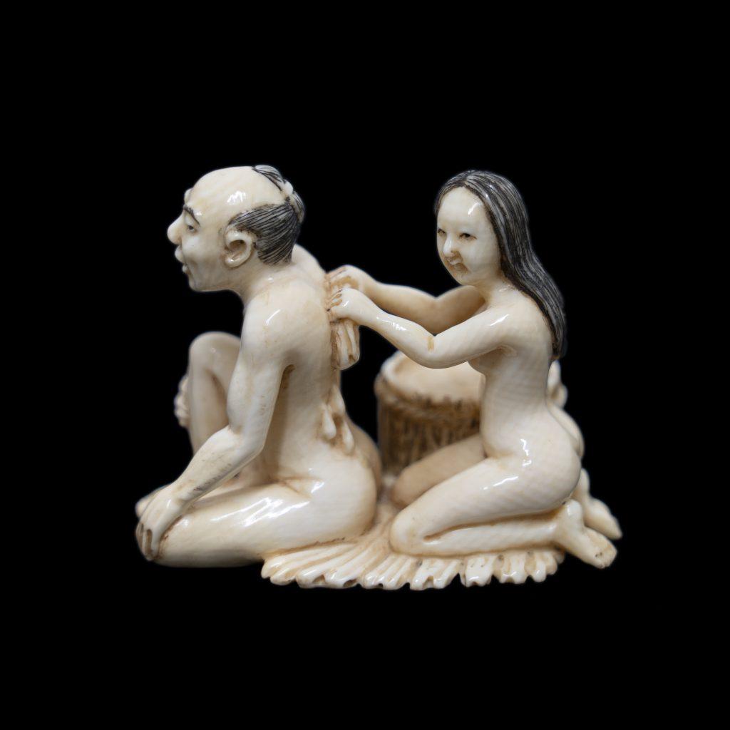 Mammoth Ivory Erotic Netsuke, The Bath Scene